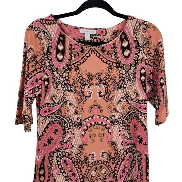 Charter Club Dress S Pink Paisley Bandana Shift Stretch Elbow Sleeve Tea Length - Picture 7 of 14